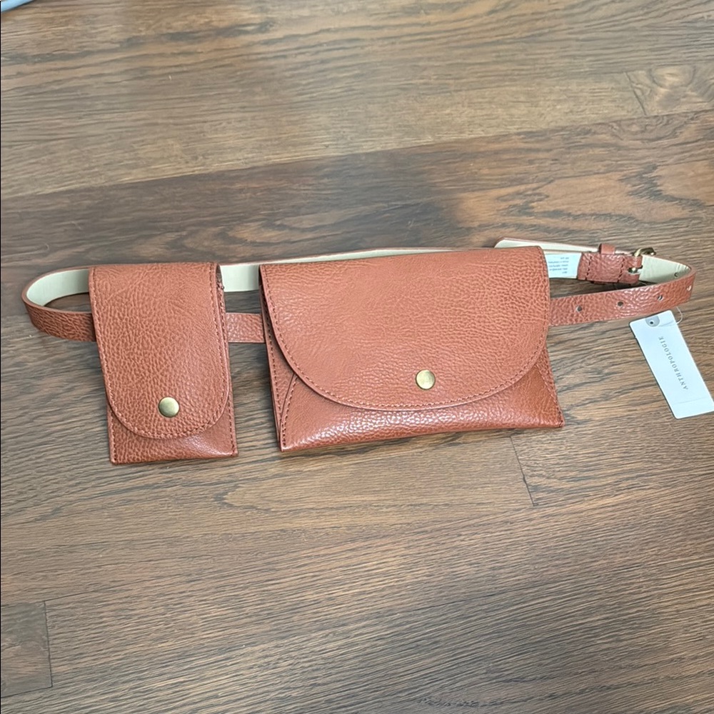 Anthropologie Brown Faux Leather Belt Bag Set - size S/M